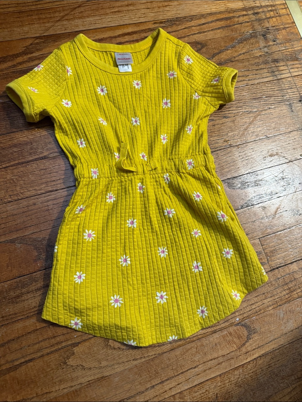 Hanna Andersson Yellow Daisy Ribbed Short Sleeve Dress